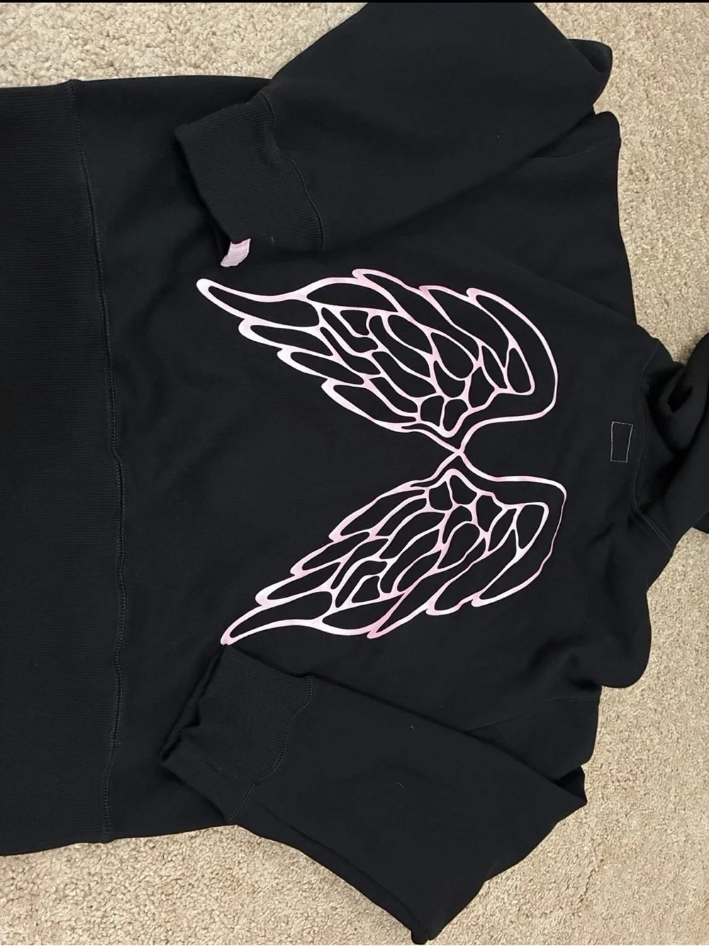NWT Black Full Zip Hoodie with Pink Angel Wings Graphic - Picture 1 of 2